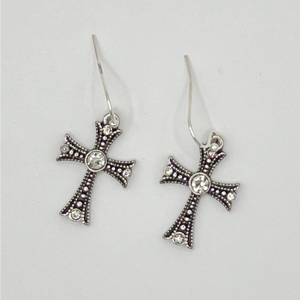 Artisan-Style Antique Silver Cross Earrings